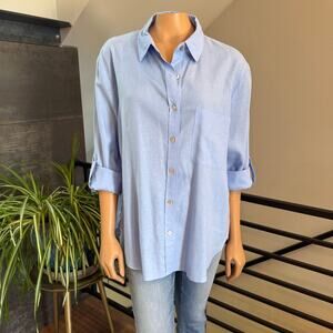 NWOT Love Tree Light Blue Linen Blend Boyfriend Button Down Shirt Size L Beach